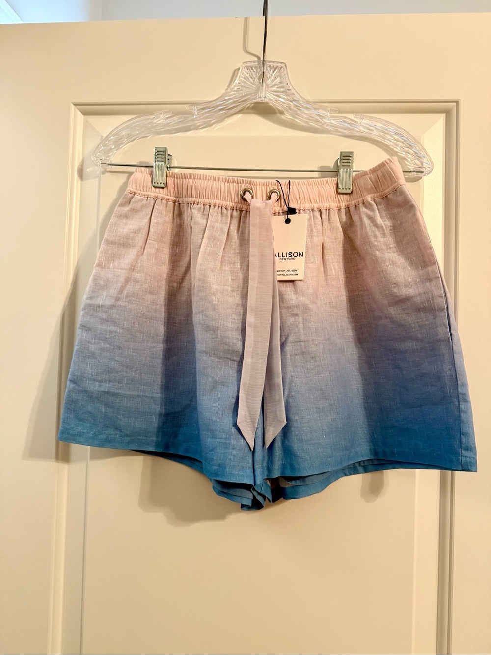 ALLISON NY - Linen Ombre Drawstring Shorts - Pink to Blue